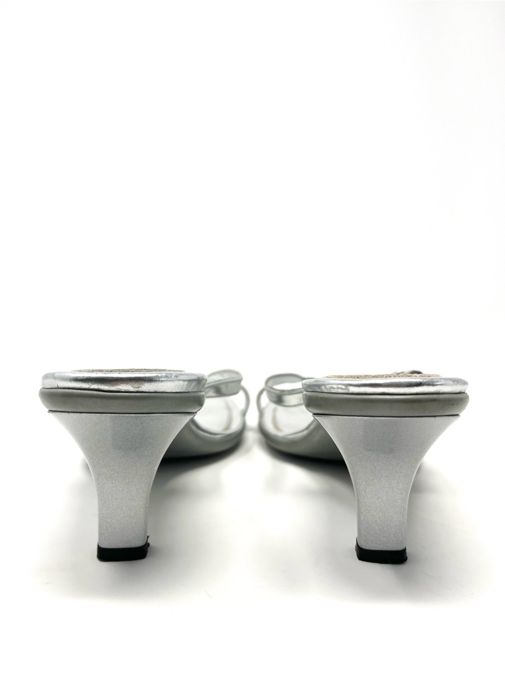 Vintage Prada Y2K Strappy Silver Leather Buckle Sandals Slides Kitten Heels 37.5 - Picture 6 of 9